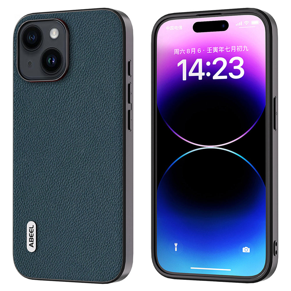 ABEEL Til iPhone 15 Plus Kohud Læder Coated PC TPU Taske Litchi Texture Beskyttende Telefon Cover ABEEL Til iPhone 15 Plus Kohud Læder Coated PC TPU Taske Litchi Texture Beskyttende Telefon Cover